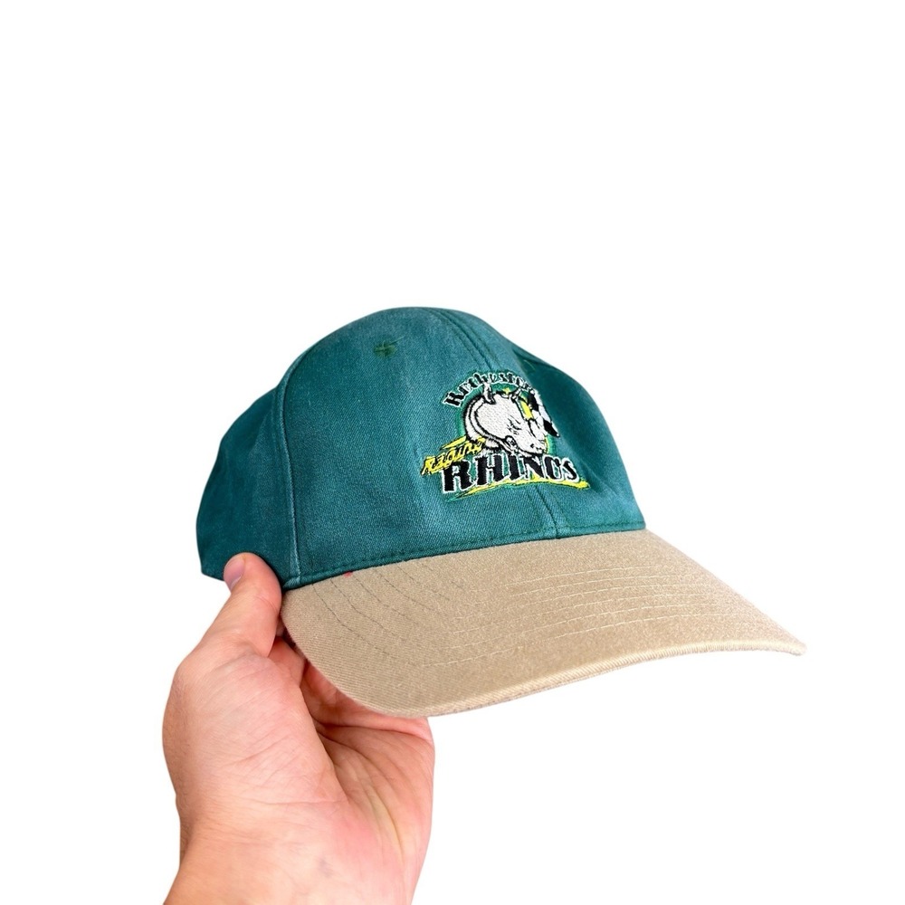 Vintage Rochester Rhinos Fitted Hat Cap Size S/M Green Embroidered Soccer USL